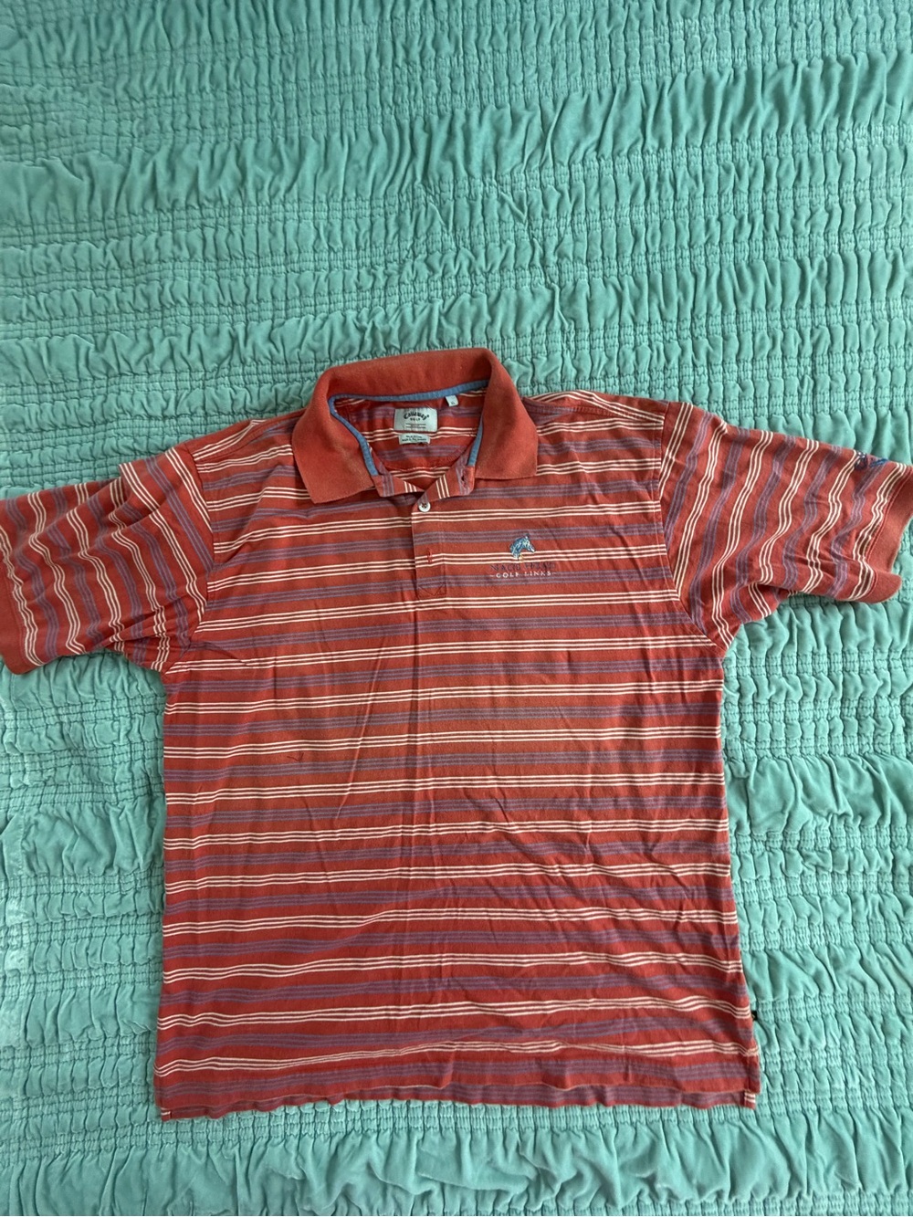 Callaway Brunt Orange and White Striped Polo Shirt, Nags Head Gold Links-XL